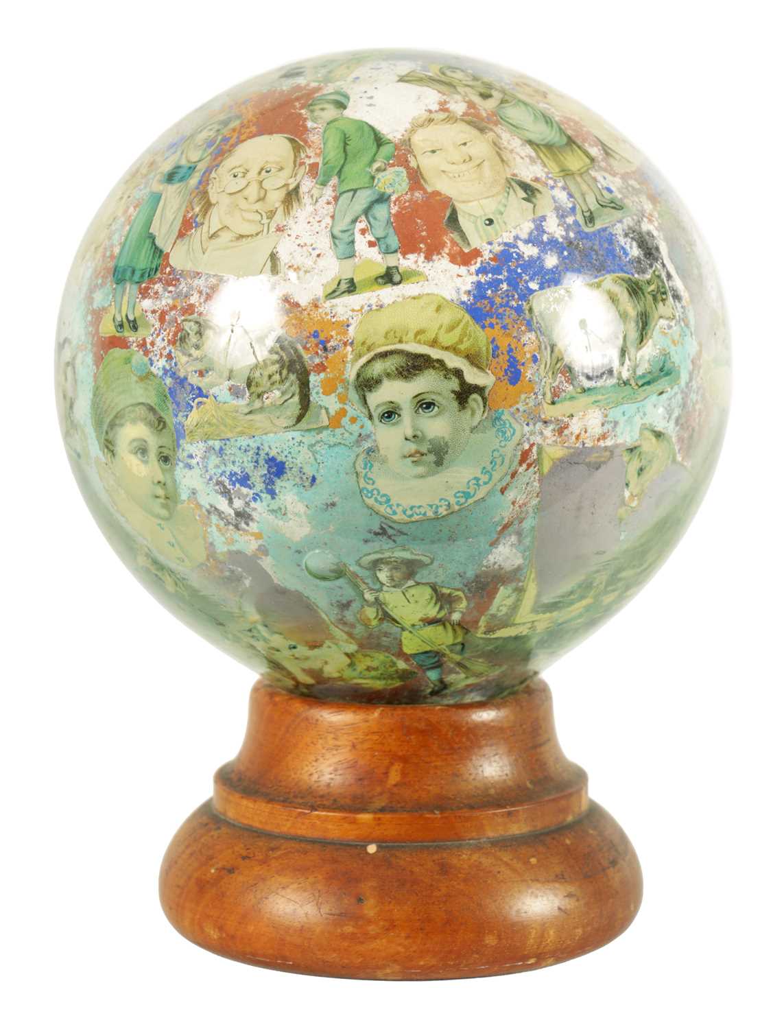 A RARE 19TH CENTURY DECALCOMANIA GLASS GLOBE