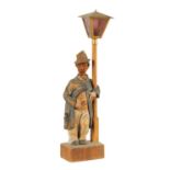 A 1930’S SUNLEY MUSICAL PRODUCTS GERMAN CARVED POLYCHROME AUTOMATON FIGURE TABLE LAMP