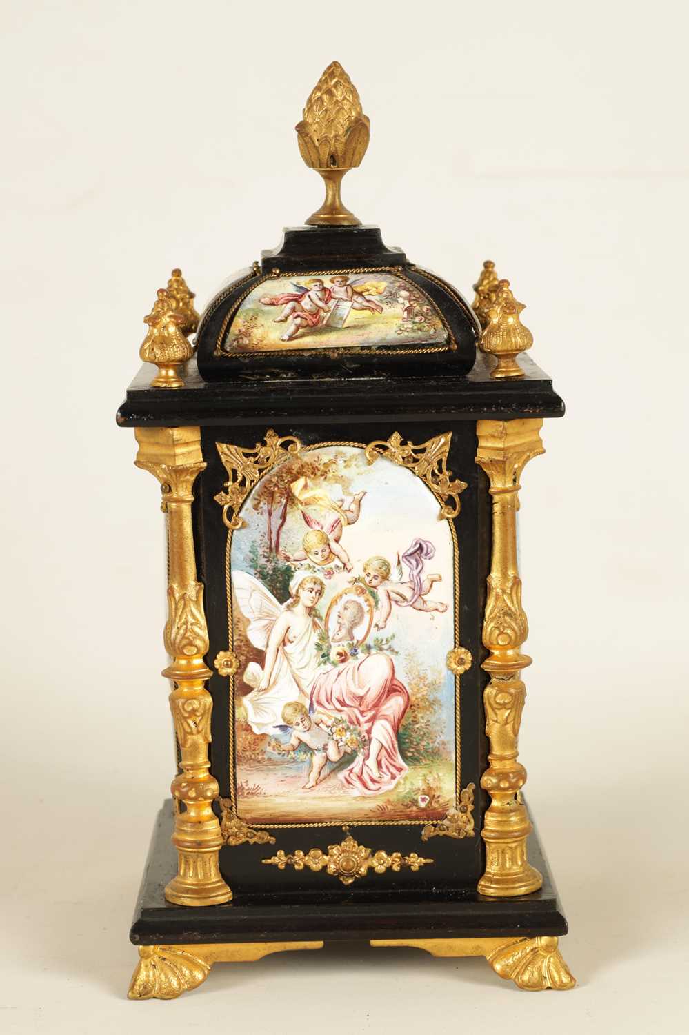 A LATE 19TH CENTURY AUSTRIAN VIENNESE EBONISED AND ENAMEL MANTEL CLOCK - Image 11 of 21