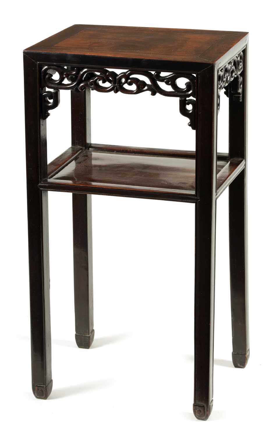 A 19TH CENTURY CHINESE HARWOOD TWO-TIER JARDINIERE TABLE