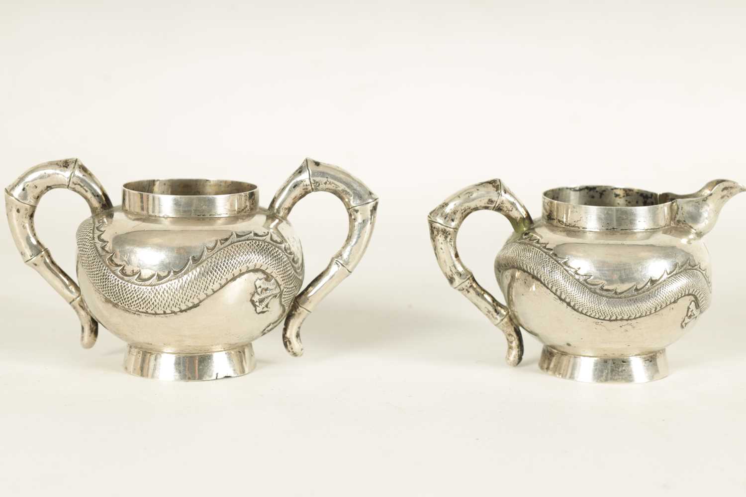 A 19TH CENTURY CHINESE SILVER CREAM JUG AND SUGAR BOWL - Image 4 of 8