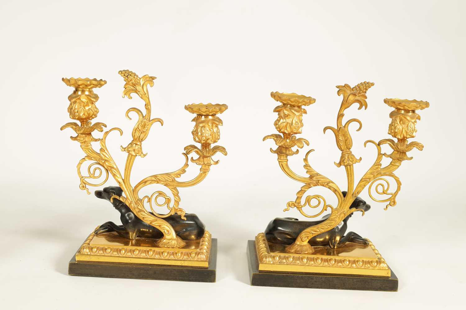 A PAIR OF REGENCY BRONZE AND ORMOLU TWO BRANCH CANDELABRA - Image 7 of 8