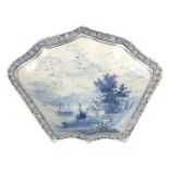 AN 18TH/19TH CENTURY DELFT BLUE AND WHITE SHAPED SHALLOW DISH