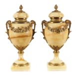 A PAIR OF 19TH CENTURY FRENCH SIENA MARBLE AND ORMOLU MOUNTED CASSOLETTES