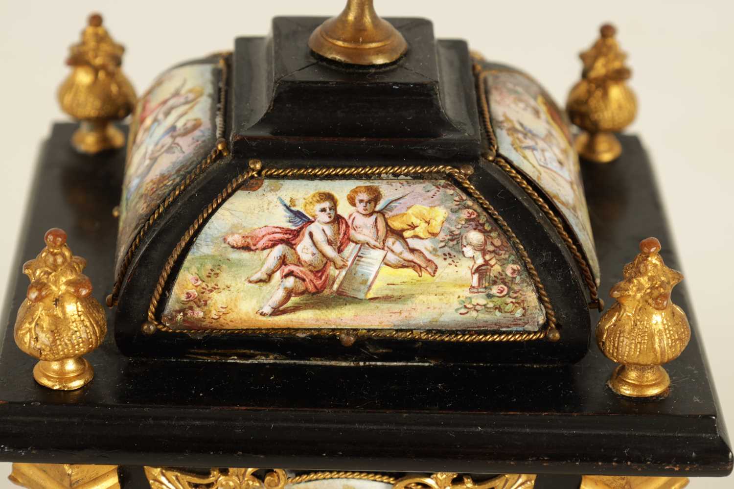 A LATE 19TH CENTURY AUSTRIAN VIENNESE EBONISED AND ENAMEL MANTEL CLOCK - Image 12 of 21