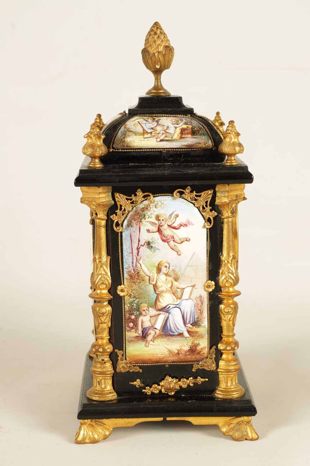 A LATE 19TH CENTURY AUSTRIAN VIENNESE EBONISED AND ENAMEL MANTEL CLOCK - Image 13 of 21