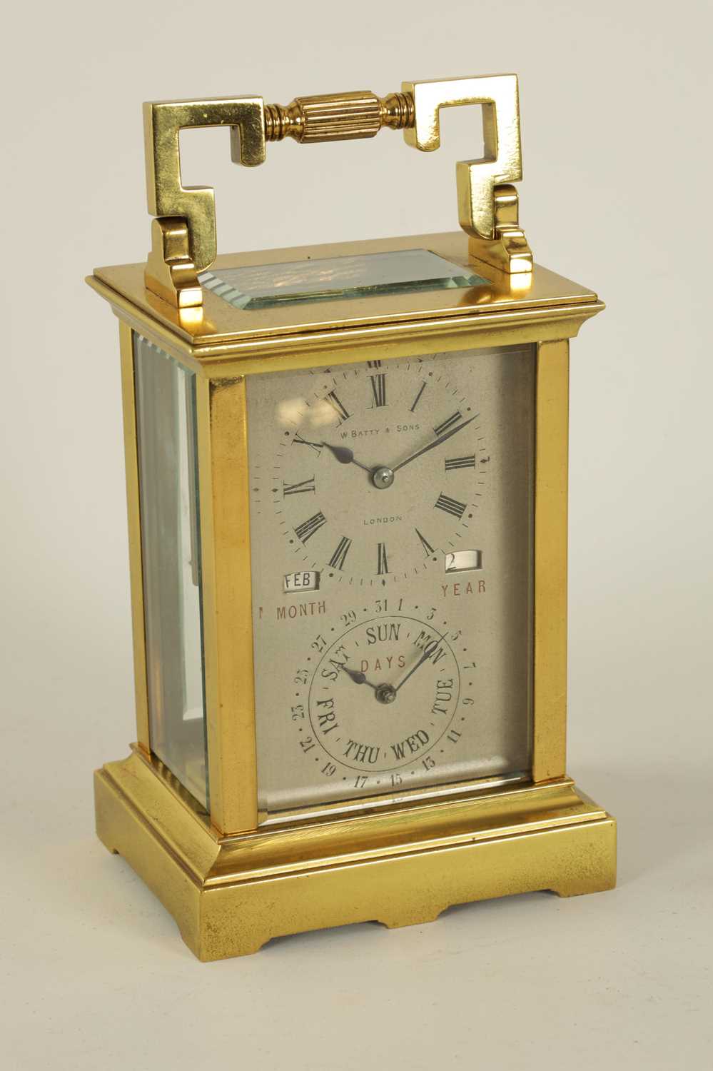 W. BATTY, LONDON. A VERY RARE LATE 19TH CENTURY FRENCH LACQUERED BRASS CARRIAGE CLOCK TIMEPIECE WIT - Image 2 of 9