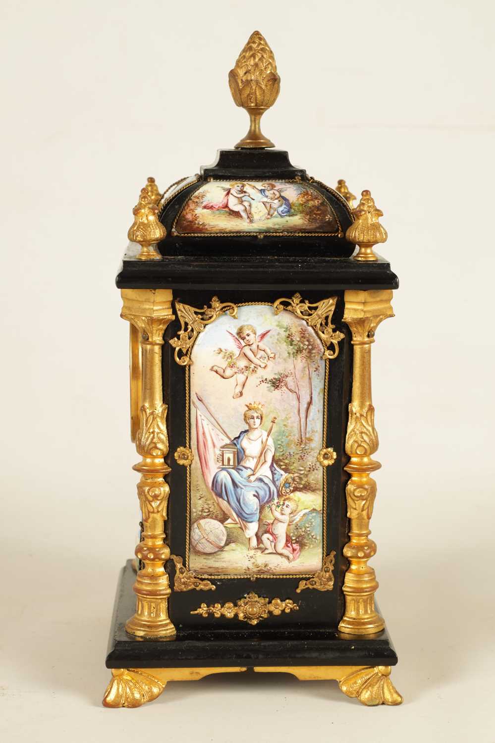 A LATE 19TH CENTURY AUSTRIAN VIENNESE EBONISED AND ENAMEL MANTEL CLOCK - Image 9 of 21