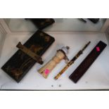 Asian lacquered tie press, chopstick set and assorted items