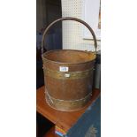 Copper brass bound log bucket with Copper handle