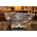 Indian White Metal presentation bowl awarded to Mrs D Robbins New Delhi 1975. 190g total weight