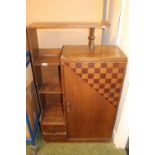 Interesting Asian Bar unit of drawers with shelves above and cupboard with Chequer inlay