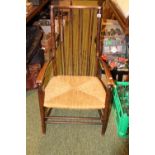 Early 20thC Low Rush seated chair with stick back and straight supports
