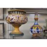 Italian Maiolica Tazza with galleried rim and a Maiolica Onion shaped vase