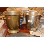 Chrome hammered Champagne bucket and a Brass Champagne Bucket