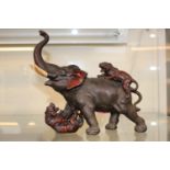 Asian Cold Painted figure of a elephant with tigers attacking 20cm