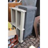 Painted bookcase, fall front cabinet and a glazed cabinet