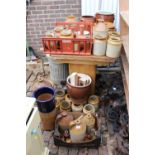 Large collection of assorted Stoneware Flagons and storage jars inc J F Miller & Sons of Cambridge