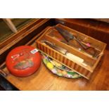 Collection of assorted Bygones inc. Cutlery Tray, Lacquered sewing box etc
