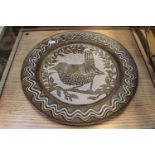 Studio Pottery Charger with Wren decoration 36cm in Diameter