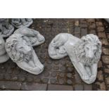 Pair of Recumbent Concrete Garden Lions 80cm in Length