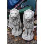 Pair of Concrete Garden Lions seated 54cm