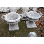 Pair of Concrete 2 handled planters 30cm