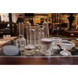 Collection of Edwardian Silver and White metal topped Glass jars and vials