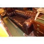 Good quality Leather Chesterfield Button back Maroon sofa of 3 seats. 230cm in Length