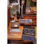 Collection of assorted bygones inc. Drawing set, Lighters etc