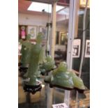 Chinese Jade Buddha and Geisha figures on wooden bases