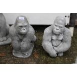 2 Concrete Garden Gorillas 40cm