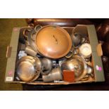 Box of assorted 19thC and later Metalware inc. Pewter, Copper ware etc