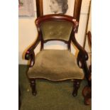 19thC Mahogany framed Elbow chair with upholstered seat