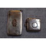 Silver Travelling card case with applied Gold Monogram London 1887 and a Silver hammered Match Vesta