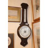 Edwardian Oak Aneroid Barometer with carved decoration