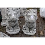 Pair of Concrete Seated Lions 42cm