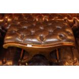 Brown Leather Chesterfield Foot stool with cruciform support
