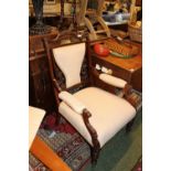 Victorian Mahogany Upholstered Elbow chair with carved and pierced back