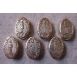 Collection of 6 Oval Silver lidded snuff boxes The Life Guards & Irish Guards and others 150g