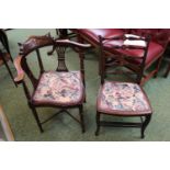 Good quality Edwardian corner chair with inlaid decoration and a similar Elbow chair