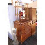 Pine chest of 2 over 3 drawers, Towel rail and a dressing table mirror