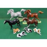 Collection of 8 John Beswick Glazed Horses inc. Chesnut, Grey, Black Stallion etc