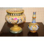 Italian Maiolica Vase with pierced rim and a Onion shaped vase