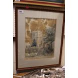 Framed and mounted watercolour of a Church signed Stephen Radford dated 1949. 30 x 38cm