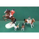 Beswick Huntsman on rearing horse 868, Beswick girl on skewbald pony, wearing green jacket,