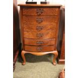 Walnut Veneered bow fronted chest of 6 drawers on cabriole legs