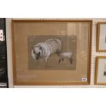 Ronald Homes Charcoal and Chalk sketch of Sheep with Lamb signed to bottom right dated 1984