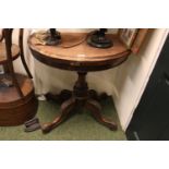 19thC Fold over Demilune card table with carved stem over splayed legs