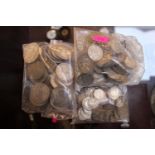 3 bags of assorted Coins inc. Shillings, 2 Shillings and Three Pence Pieces 1000g total weight